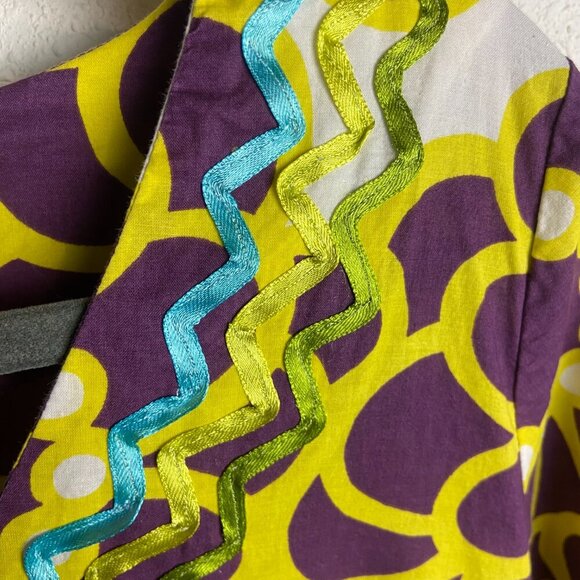Boden Size 12 Ibiza Kaftan Floral Tunic Dress Ric Rac Trim Purple Yellow Retro - Picture 3 of 7